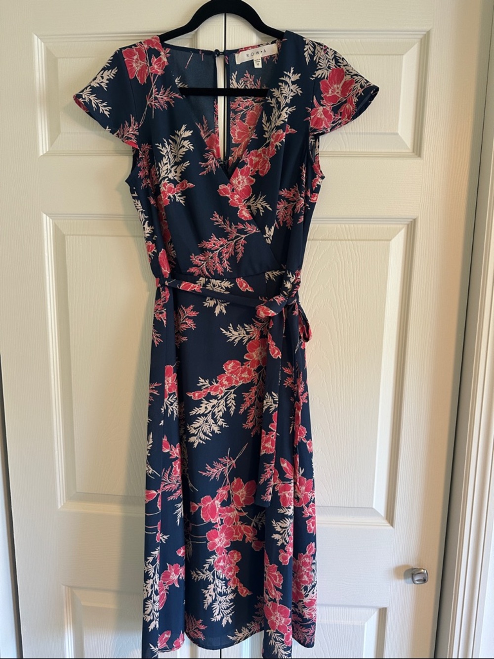 Romantic Navy & Pink Floral Wrap Midi Dress
